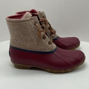 Sperry Womens Saltwater Wool Tan Duck Boots Tan and Burgundy Size 8